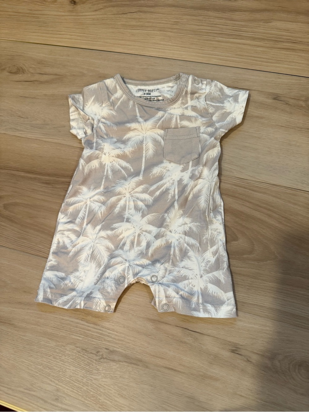 Little Bipsy Neutral Palm-Print One-Piece Romper in Cream and White